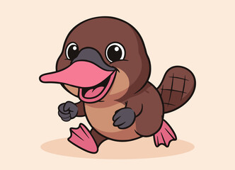 cute little platypus with big eyes running and smiling happy