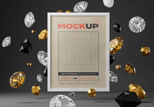 Poster Frame Mockup Floating with Jewels