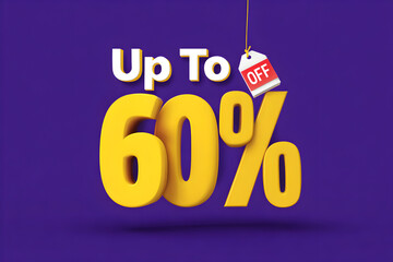 Big discount offer up to 60 percent off with purple background and sale tag