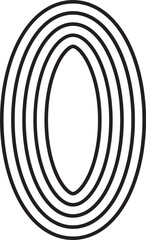 Elliptical form constructed with five evenly spaced concentric and parallel lines tracing the full contour.