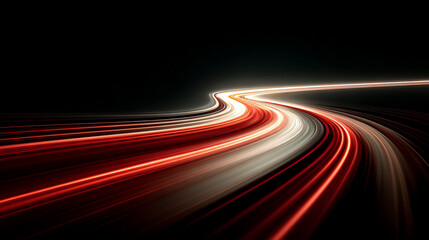 Dynamic red light streaks move swiftly across a dark background, creating a vivid sense of speed and energy. The glowing rays blur in motion, evoking futuristic technology, digital flow, and intense v