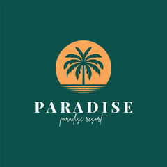 beach resort palm tree logo icon vector illustration template design