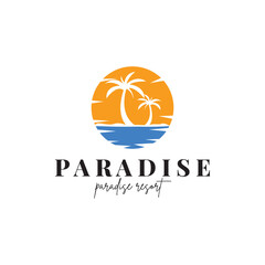 beach resort palm tree logo icon vector illustration template design