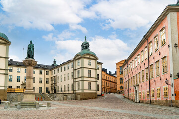 Historic Riddarholmen Square and Old Town Buildings in Stockholm