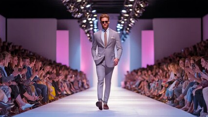 Fashion show model walking on runway - Powered by Adobe