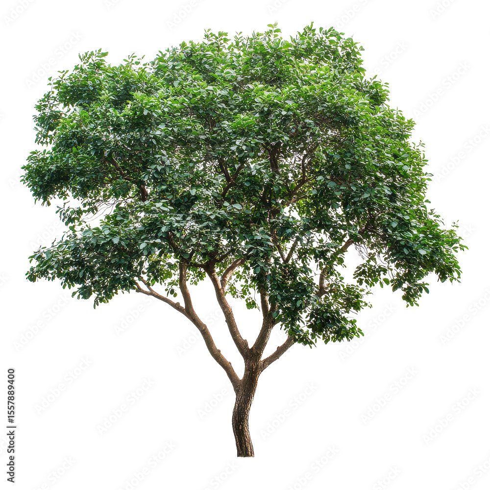 Poster branch with green leaves from a large tree isolated on a plain white background, isolated image a br