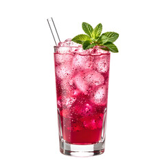 Vibrant dragon fruit smoothie garnished with fresh mint leaves a refreshing and tropical drink isolated on a white background
