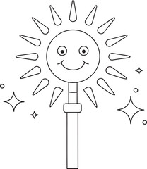 Sunshine illustration in black and white line art for kids coloring themes