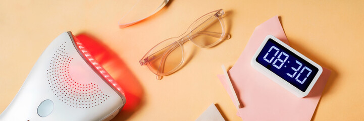 A flat lay of a Biohacking tools for circadian rhythm optimization and better sleep quality