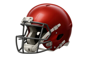 Fototapeta premium Red football helmet with face mask providing safety for players, isolated on transparent background
