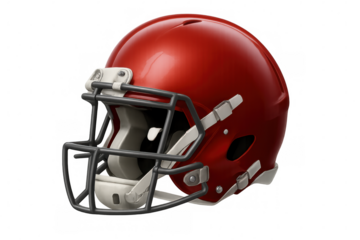 Red football helmet with face mask providing safety for players, isolated on transparent background