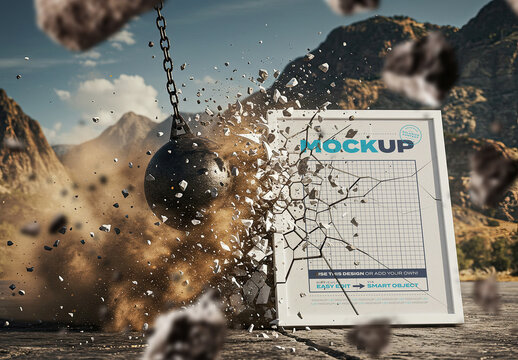 Wrecking Ball Hitting Vertical Poster Frame Mockup