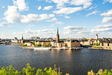  Panoramic view of Stockholm cityscape with Riddarholmen island