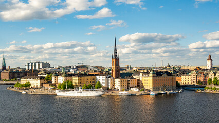 Stockholm cityscape and Riddarholmen island view
