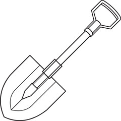 Black and white gardening spade drawing in outlined minimal vector