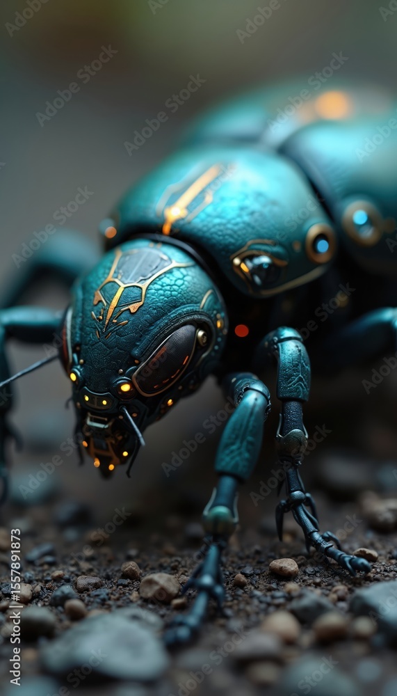 Aufkleber macro view of futuristic cybernetic insect. high tech ai robot bug with cybernetic details. robotic 