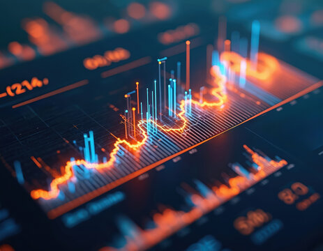 Financial data chart statistic report, marketing research development planning management. Digital financial business technology hologram concept. Modern information analysis strategy growth,