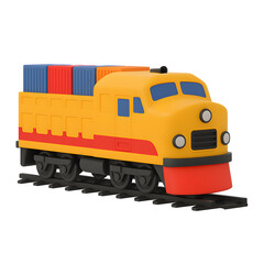 Fototapeta premium Yellow Freight Train Transportation and Delivery Service Cargo Transparent Background