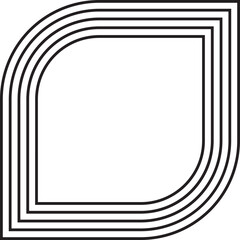 Square figure with two curved corners defined by five evenly spaced concentric parallel lines.