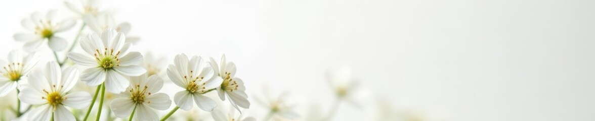 Fototapeta premium Delicate white gypsophila blossoms, close-up, pure white background , purity, romantic