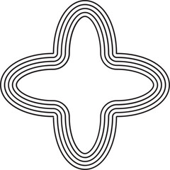Four-point star with smooth curves at each point outlined by five concentric parallel lines.