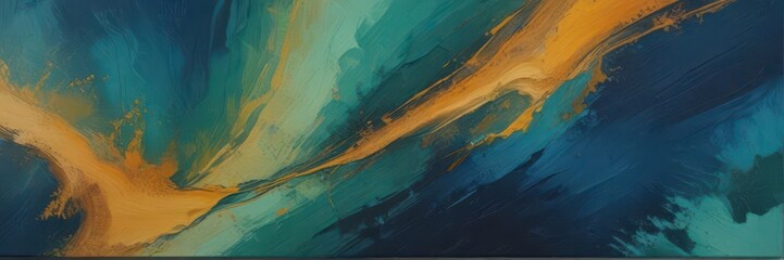 Abstract canvas, richly textured with deep blues, greens, and ochre hues , artwork, visual arts, style