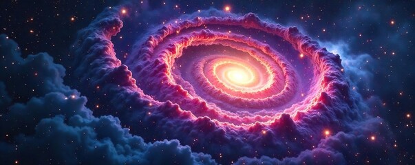 Breathtaking Cosmic Spiral Galaxy Vibrant Nebulae and Glittering Stars Swirl in a Stunning Celestial Display, Perfect for Astronomy, Space Exploration, or Fantasy Art