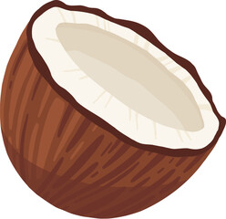 Coconuts and coconut half with leaves isolated on a white background. Vector illustration cartoon flat coconut icon isolated on white background.