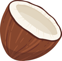 Coconuts and coconut half with leaves isolated on a white background. Vector illustration cartoon flat coconut icon isolated on white background.
