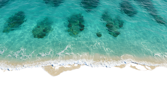 Aerial View of Clear Blue Ocean with Reefs