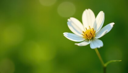 Solitary white wildflower, pristine petals unfurl in sunlight , natural, botany