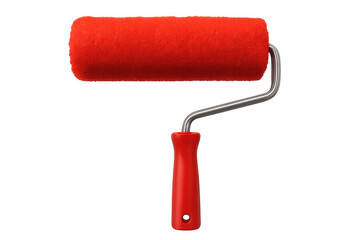 Obraz premium Red paint roller with metal handle isolated on transparent background, ready for painting and home renovation