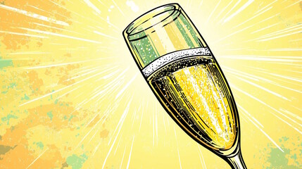 Vintage champagne celebration illustration – elegant retro style for fun and joyful events, capturing the essence of festivity