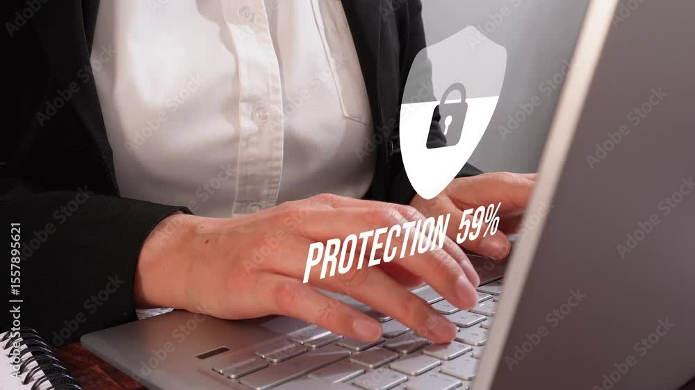 Poster close-up of a woman's hands working on her laptop and a progress indicator ranging from 0 to 100%. a