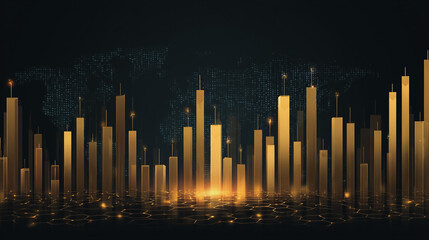 Abstract black background with Colorful charts and graphs with statistics to innovative analyze business potential and forecast future development of companies growth.on world map background network 