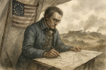 Obraz premium Strategic Plans Drawn in War Tent