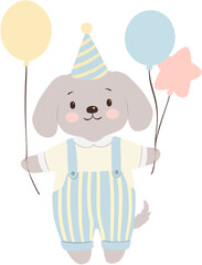 Cute Dog with Balloons, Birthday Party Animal Clipart PNG