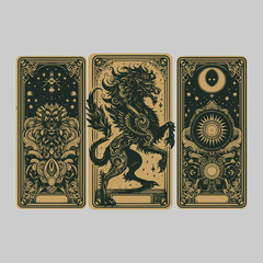 mythical beast-monster fusion in vintage vector style for ancient card series