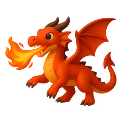 Naklejka premium Cute Baby Red Dragon Breathing Fiery Flames in Mythical Fantasy Transparent Background