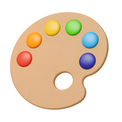 Fototapeta premium Artist's Wooden Palette with Vibrant Paint Colors Transparent Background