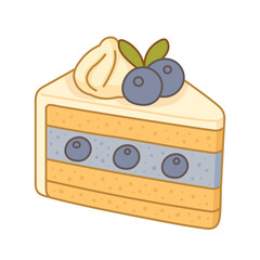 Adorable Blueberry Shortcake Slice Illustration with Whipped Cream and Fruit Filling in Pastel Style