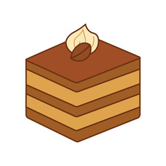 Cute Tiramisu Cake Slice Illustration with Cream Layers and Coffee Bean Topping in Cartoon Style