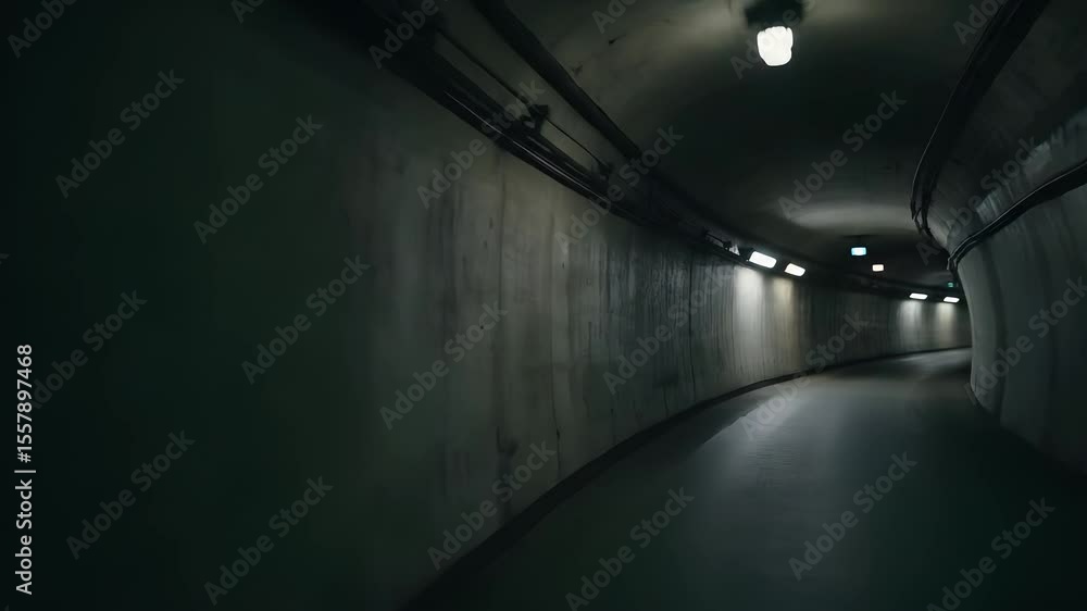 Poster empty dark tunnel with dim lighting and reflections leading into the unknown