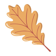 Yellow oak leaf. Fall season element. Autumn mood clipart. Cartoon vector illustration on white background. 