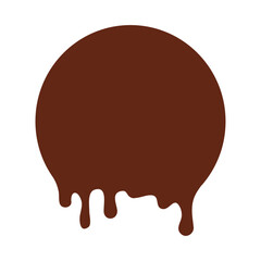 Chocolate melt icon, paint circle drip, chocolate ice cream melt, round liquid caramel splatter isolated on white background. Flow down brown stain border. Simple sweet vector illustration