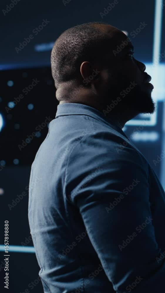 Poster vertical video black it professional coding for futuristic ai brain blueprints in the background, re
