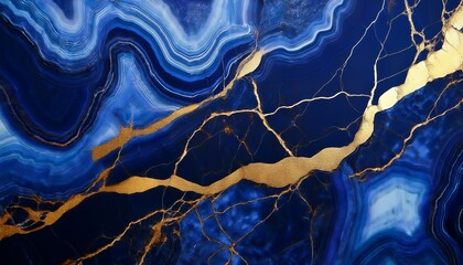 deep blue marble veined with gold like streaks of lightning across the surface forming a vibrant intense texture abstract stone shapes creating unique mineral formations