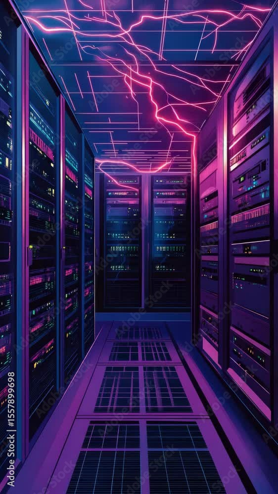 Aufkleber vividly lit server room with multiple servers and cable management. a high tech environment showcasi