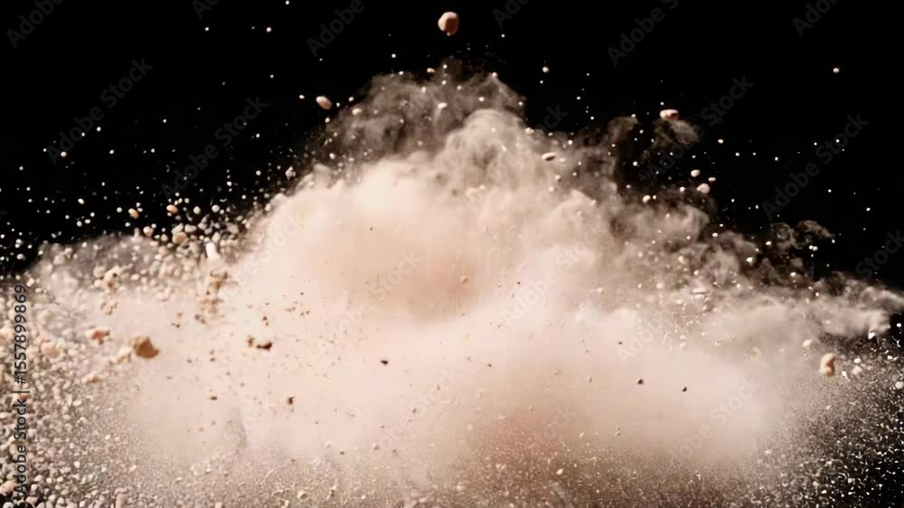 Aufkleber an explosion of powdered material against a dark background with the action captured in high speed, 