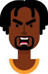Cartoon black male face showing anger with furrowed brows and clenched mouth in flat vector style.